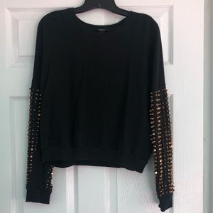 F21 Black Crew Sweater with Stud Covered Sleeves
